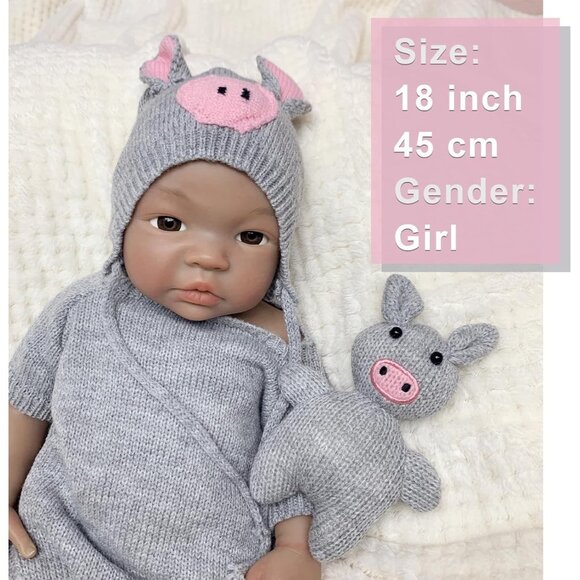 🆕18Inch Dark Skin Full Body Silicone Realistic Reborn Baby Girl Real Life Dolls - Picture 6 of 11